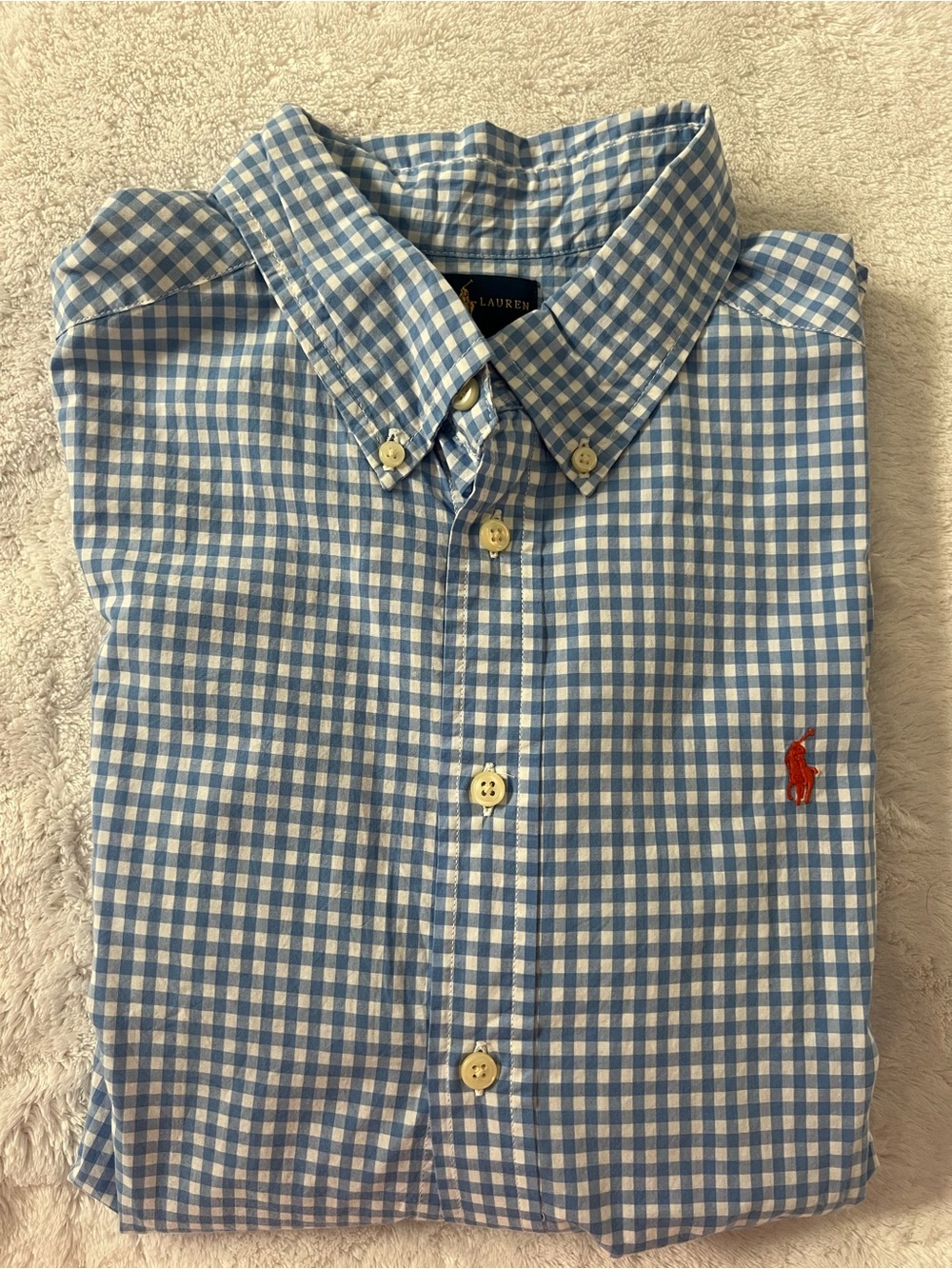 Polo by Ralph Lauren Blue Gingham Button-Down Shirt boys L(14-16) VGUC